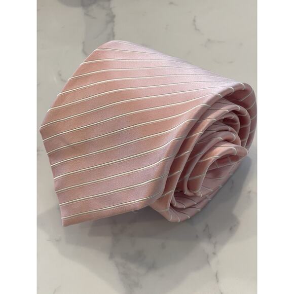 DOLCEPUNTA 7 Fold Italian 100% Luxury Silk Tie XL 62 x 4 Pink Stripes - Picture 1 of 7